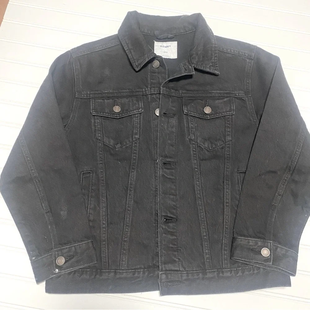 Old Navy Long Sleeve Denim Jean Jacket Black Wash Girls Size Large (10-12)